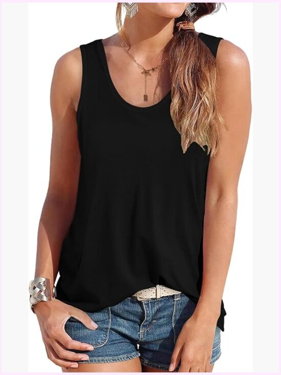 Tops - Scoop Neck Flowy Loose Fit Tank Top Sleeveless Summer Tops